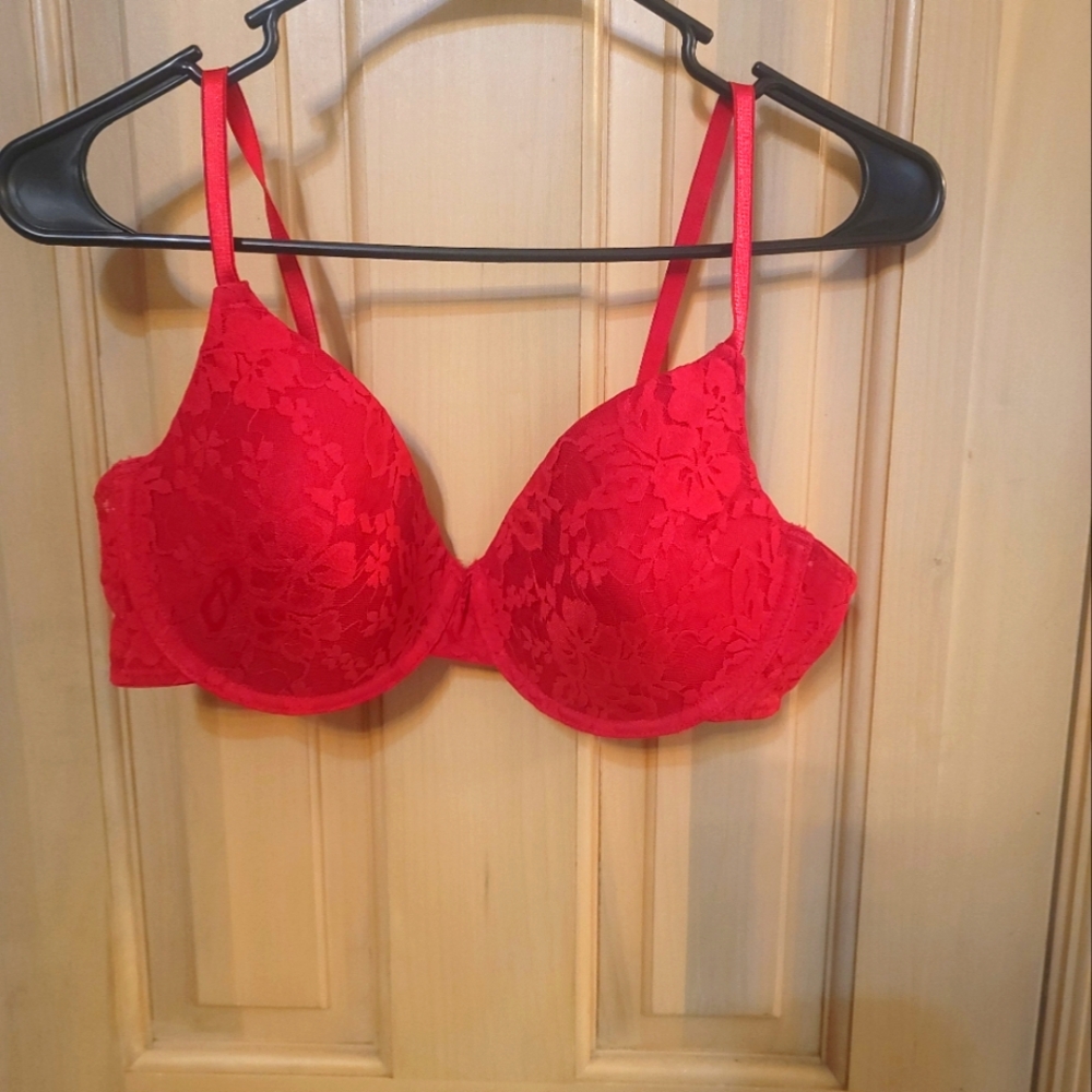 Misses Sz 38C Gilligan O'Malley Red Lace Padded Bra Plunge Bra